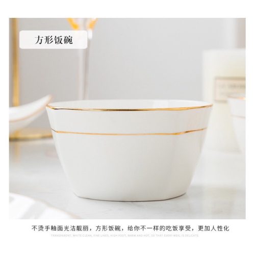 Bộ Bát Sứ Xương 44 Món- Màu trắng viền vàng - Image 6