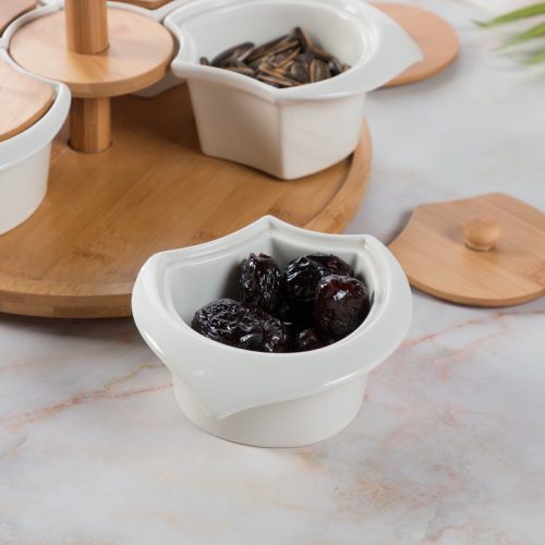 Khay mứt sứ trắng đế gỗ hình hoa 5 cánh - Image 4