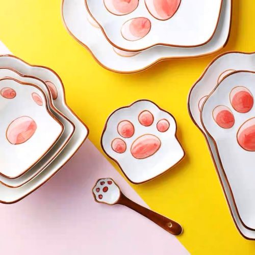 bộ bát đĩa dấu chân mèo dễ thương - Image 3