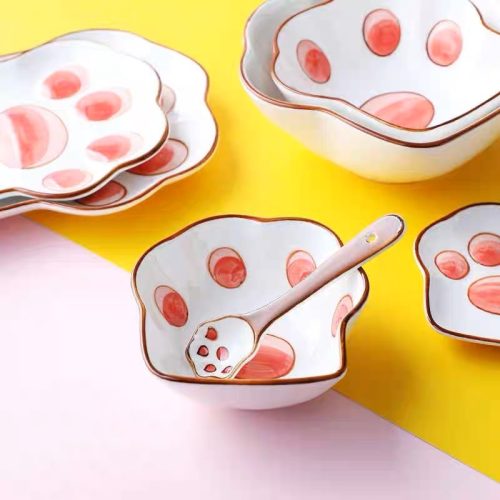bộ bát đĩa dấu chân mèo dễ thương - Image 2