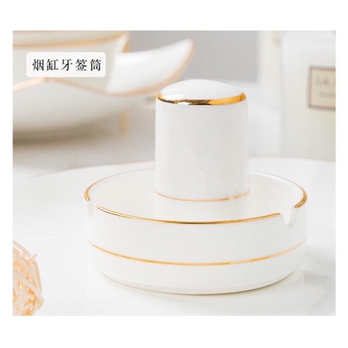 Bộ Bát Sứ Xương 44 Món- Màu trắng viền vàng - Image 3