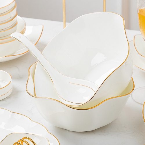 Bộ Bát Sứ Xương 44 Món- Màu trắng viền vàng - Image 2