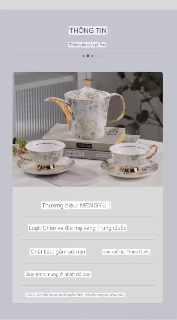 Bộ bình trà sứ xương mạ vàng-066