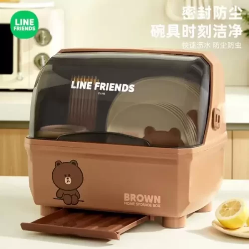 Giá đựng bát đĩa nhà bếp Line Friends[ Hộp đựng bát đĩa chống bụi nhà bếp]
