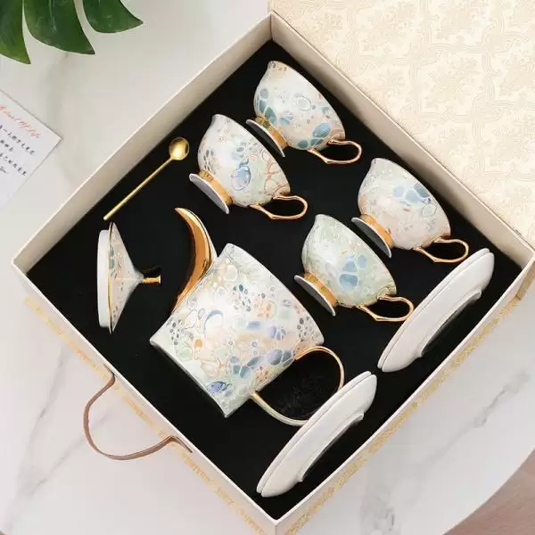 Bộ bình trà sứ xương mạ vàng-066