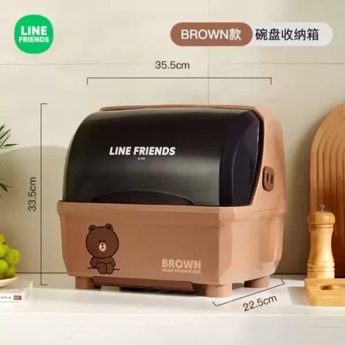 Giá đựng bát đĩa nhà bếp Line Friends[ Hộp đựng bát đĩa chống bụi nhà bếp]