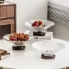 Đĩa thuỷ tinh đế gỗ đựng hoa quả