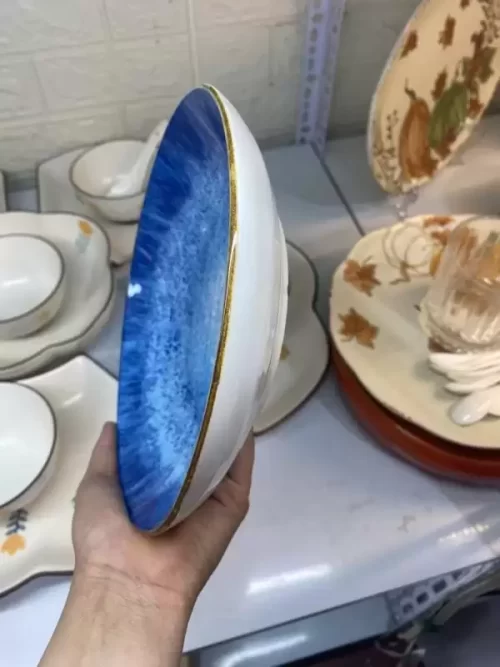 Bộ Bát Đĩa vẽ thủ công màu xanh lá,Bộ Ấm trà vẽ dập nổi màu xanh lá