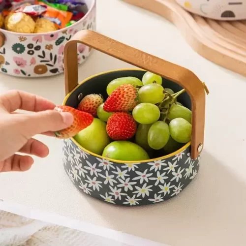 Giỏ sứ hoa quả , giỏ sứ quai gỗ sách tay, giỏ bánh kẹo,khay hoa quả