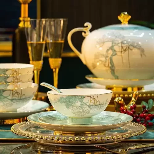 Bộ bát sứ xương 60 chi tiết-họa tiết Cây Bách Xanh