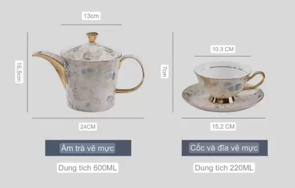 Bộ bình trà sứ xương mạ vàng-066