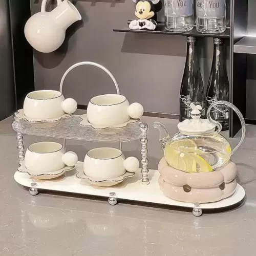 Bộ Ấm trà đế nến,bộ ấm trà đế nến khay 3 tầng,Bộ ấm cốc pha trà decor