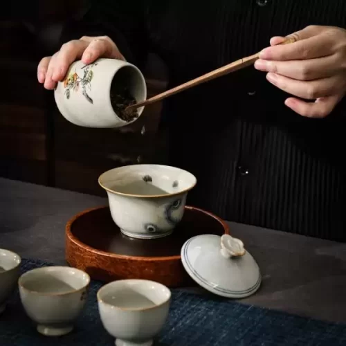 Hũ đựng trà gốm thô họa tiết hoa Mai, Lan, Cúc, Trúc