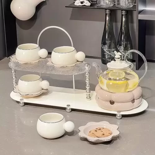 Bộ Ấm trà đế nến,bộ ấm trà đế nến khay 3 tầng,Bộ ấm cốc pha trà decor