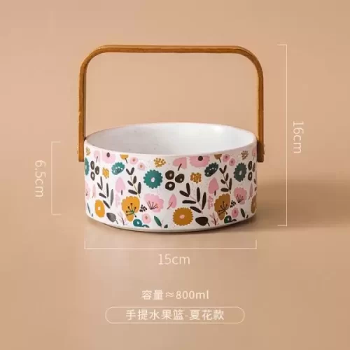 Giỏ sứ hoa quả , giỏ sứ quai gỗ sách tay, giỏ bánh kẹo,khay hoa quả