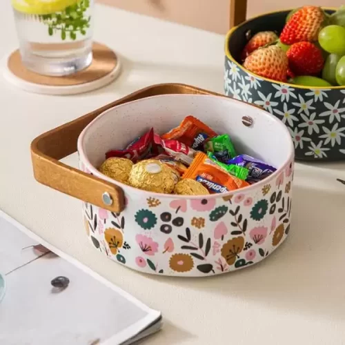 Giỏ sứ hoa quả , giỏ sứ quai gỗ sách tay, giỏ bánh kẹo,khay hoa quả