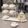 Bộ Ấm trà đế nến,bộ ấm trà đế nến khay 3 tầng,Bộ ấm cốc pha trà decor